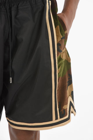 Velvet Camouflage Side Contrasting Band Nylon Shorts