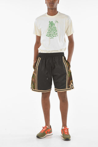 Velvet Camouflage Side Contrasting Band Nylon Shorts