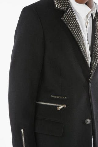 Studded Leather Lapel LONG STARS Coat