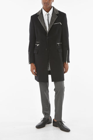 Studded Leather Lapel LONG STARS Coat