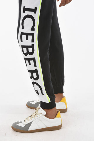 Joggers in Lana Vergine con Stampa a Contrasto