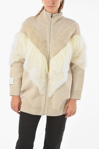 Virgin Wool Full-zip Cardigan with Ecofurred Details