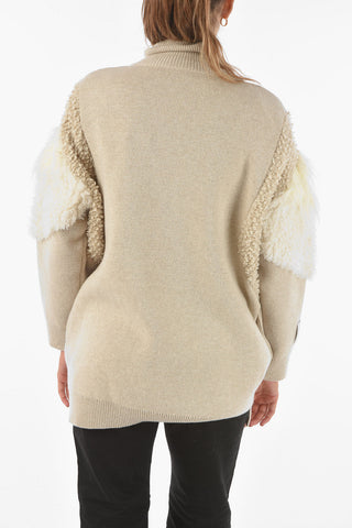 Virgin Wool Full-zip Cardigan with Ecofurred Details
