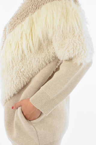 Virgin Wool Full-zip Cardigan with Ecofurred Details