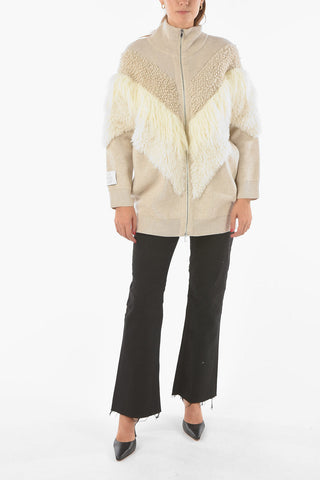 Virgin Wool Full-zip Cardigan with Ecofurred Details