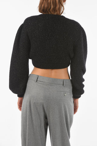 Maglia Crop in Misto Lana con Fiore in Vetro decorativo
