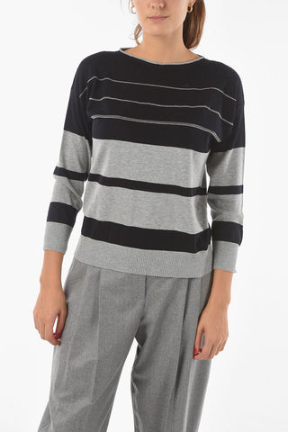 Crew Neck Balanced Stripe Cotton Sweater