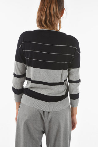 Crew Neck Balanced Stripe Cotton Sweater