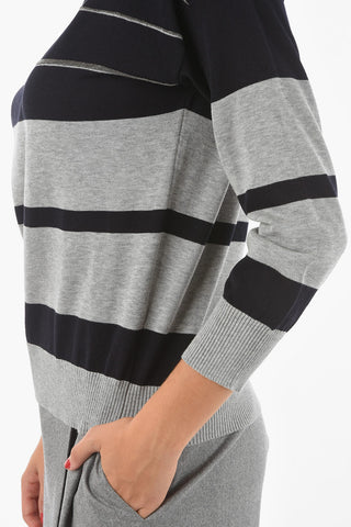 Crew Neck Balanced Stripe Cotton Sweater