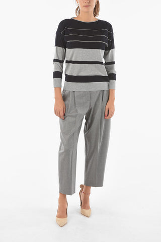 Crew Neck Balanced Stripe Cotton Sweater