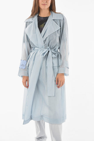 Horizontal Striped Tech Fabric Trench with Belt