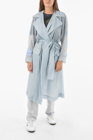 Horizontal Striped Tech Fabric Trench with Belt