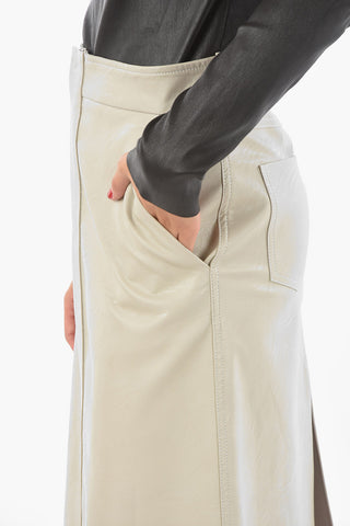 Coated Midi Skirt with Double Slit