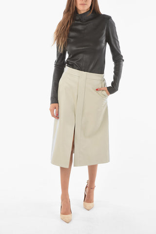 Coated Midi Skirt with Double Slit