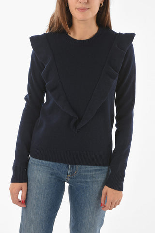 Crew Neck Cashmere Pullover with Ruffles