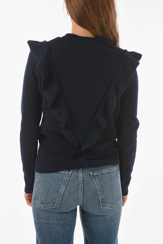 Crew Neck Cashmere Pullover with Ruffles