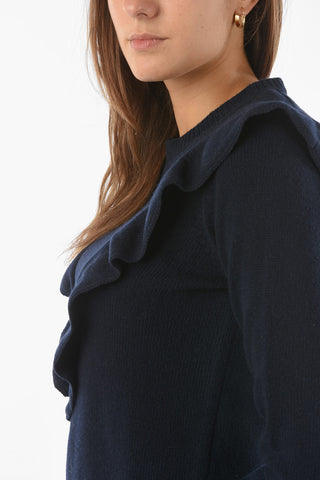 Crew Neck Cashmere Pullover with Ruffles