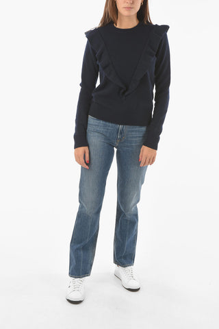 Crew Neck Cashmere Pullover with Ruffles