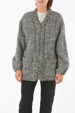 Oversized Tweed Jacket with Waist Drawstring