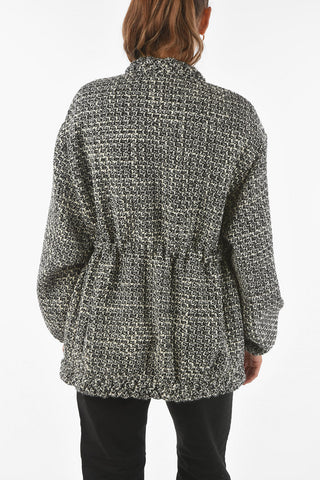 Oversized Tweed Jacket with Waist Drawstring