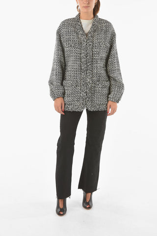 Oversized Tweed Jacket with Waist Drawstring