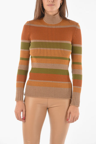 Turtleneck Unbalanced Stripe Ribbed Sweater