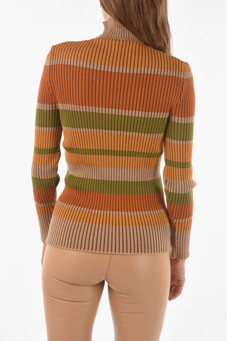 Turtleneck Unbalanced Stripe Ribbed Sweater