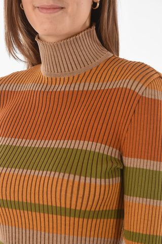 Turtleneck Unbalanced Stripe Ribbed Sweater