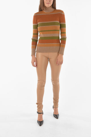 Turtleneck Unbalanced Stripe Ribbed Sweater