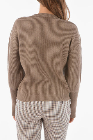 Crew Neck Buttoned Sleeve Cashmere Sweater