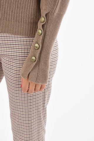 Crew Neck Buttoned Sleeve Cashmere Sweater