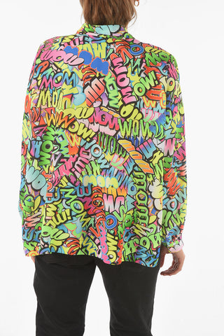 Tie-neck Blouse with All-over WOW Print