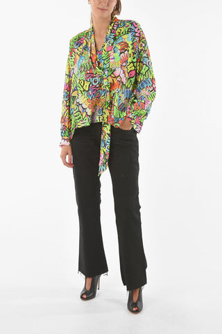 Tie-neck Blouse with All-over WOW Print