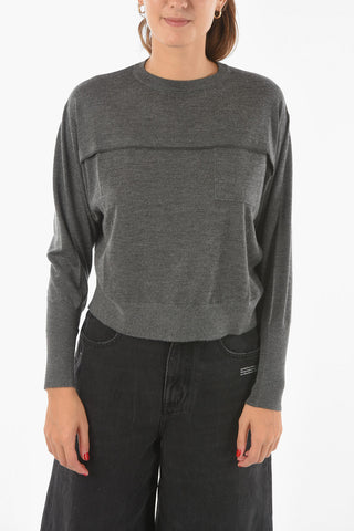 Crew Neck Cashmere Blend Sweater with Decorative Beads