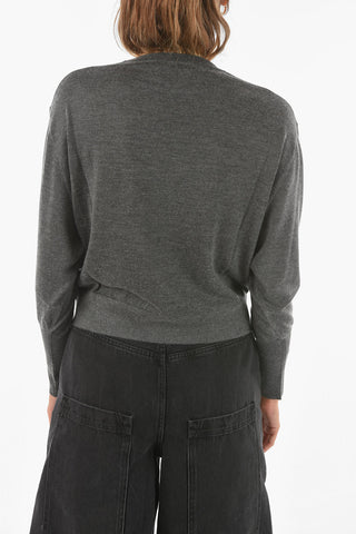 Crew Neck Cashmere Blend Sweater with Decorative Beads