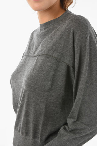 Crew Neck Cashmere Blend Sweater with Decorative Beads