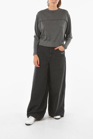 Crew Neck Cashmere Blend Sweater with Decorative Beads