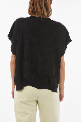 Crew Neck Sleeveless Eyelash Cotton Sweater
