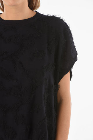 Crew Neck Sleeveless Eyelash Cotton Sweater