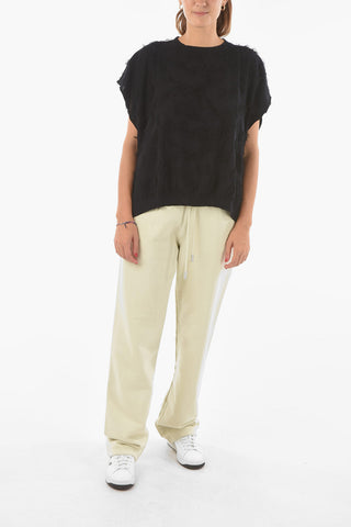 Crew Neck Sleeveless Eyelash Cotton Sweater