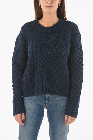 Crew Neck Patchwork Effect Wool Blend Pullover