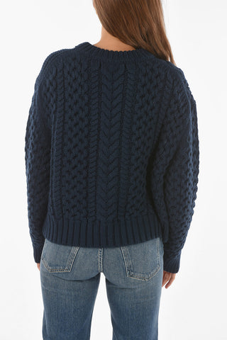 Crew Neck Patchwork Effect Wool Blend Pullover