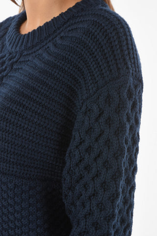 Crew Neck Patchwork Effect Wool Blend Pullover