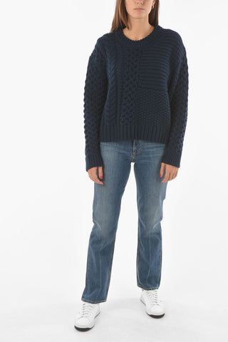 Crew Neck Patchwork Effect Wool Blend Pullover