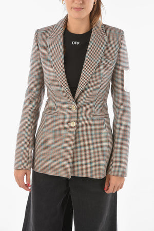 Houndstoothed WHITE SWANS Blazer with Patch Detail