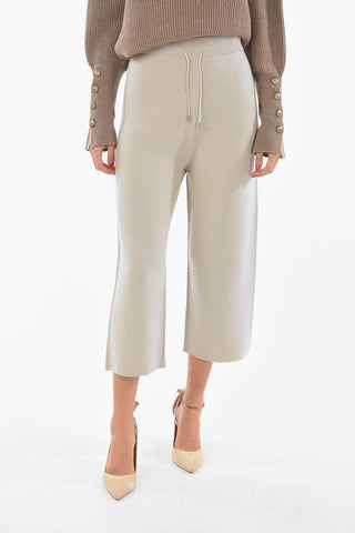 Pantaloni Cropped Fit in Maglia con Elastico in Vita