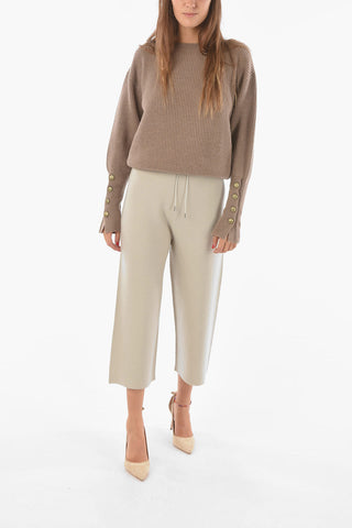 Pantaloni Cropped Fit in Maglia con Elastico in Vita
