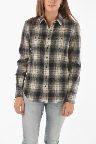 Camicia Sahariana District Check in Lana con Bottoni a Pressione