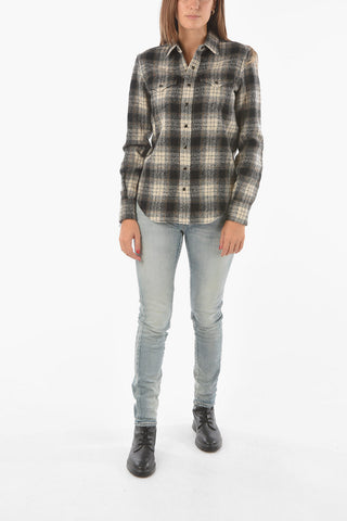 Camicia Sahariana District Check in Lana con Bottoni a Pressione