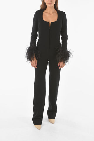 Wool Blend Jumpsuit With Feather On The Bottom Of The Sleeves